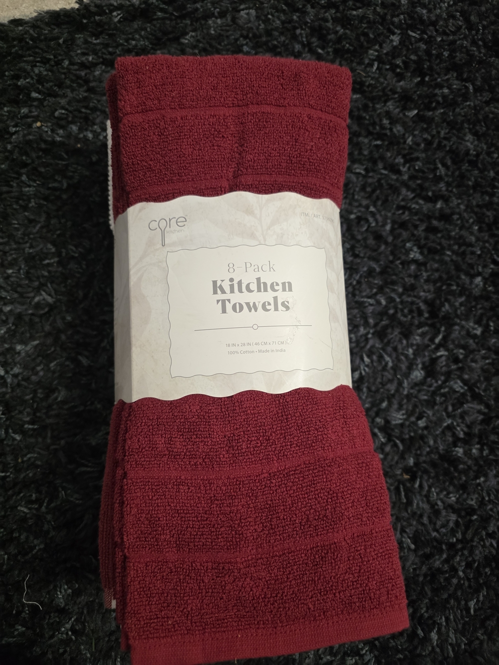 ​Core Kitchen 100% Cotton Kitchen Towels Burgundy Red White Stripes 8-Pack New